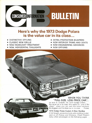 Dodge Polara 1973 Consumer Information Bulletin